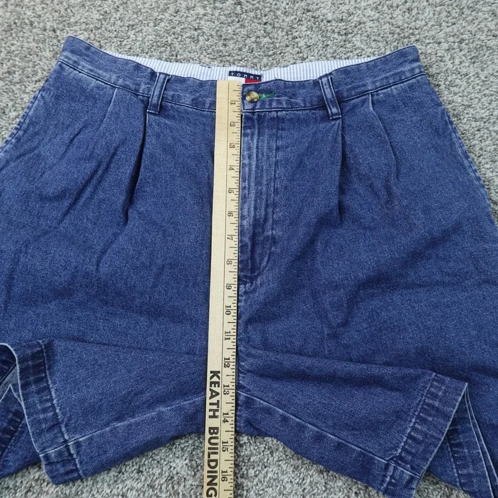 VTG Tommy Hilfiger Shorts Mens 34 Dark Blue Denim Pleated Chino Golf 90s Dad Y2K